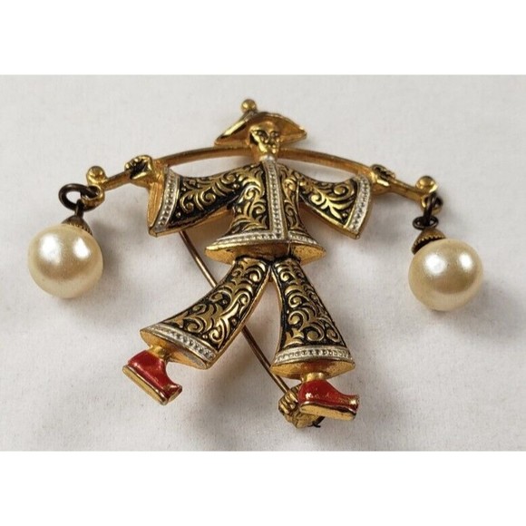 Vintage Damascene Asian Theme Brooch/Pin - Picture 2 of 9